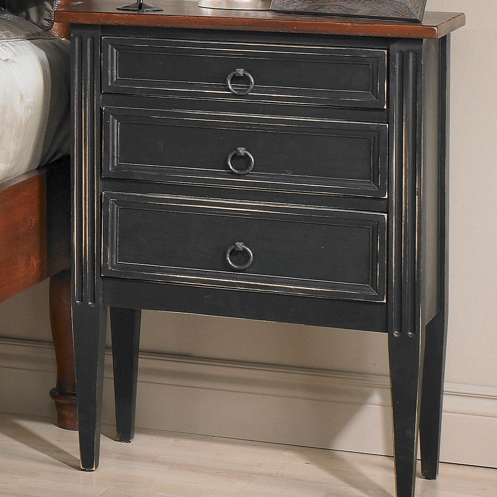 French Country Three Drawer Nightstand, stained