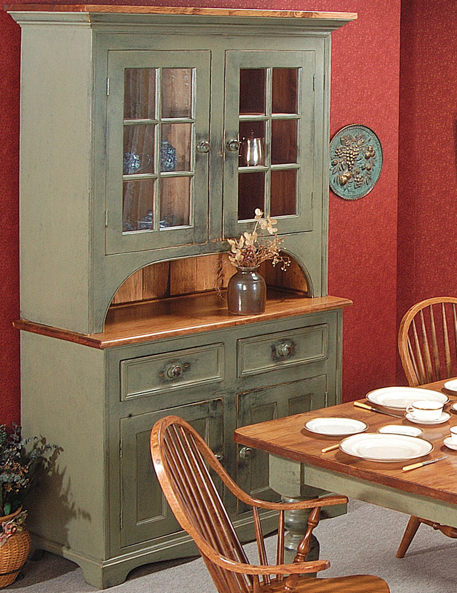 French Country Two Glass Door Stepback Cupboard painted