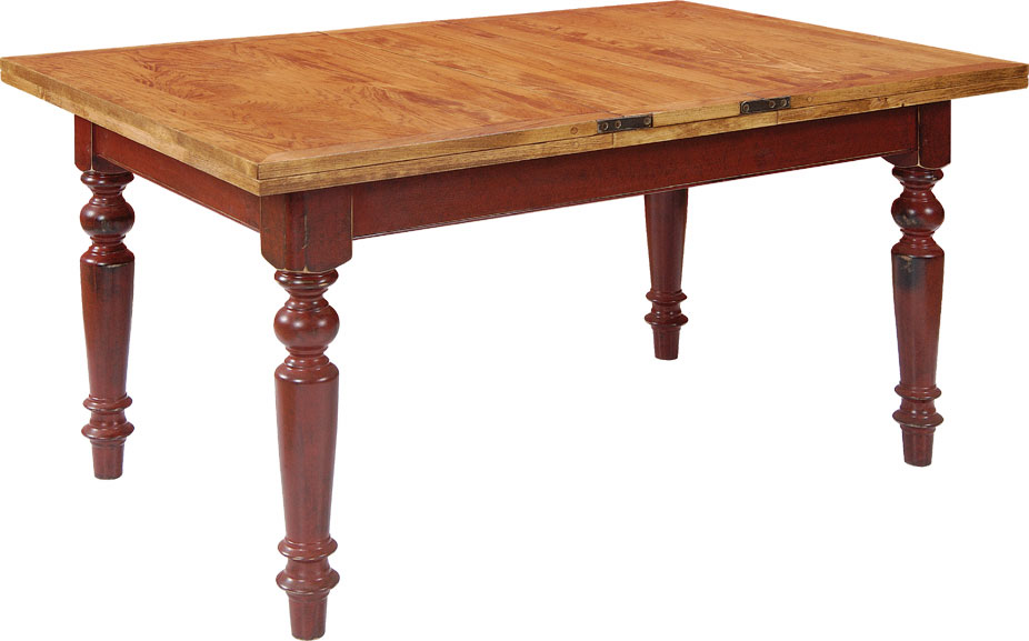 French Country Butterfly Farm Table, Stained Pine Top, Painted Barn Red