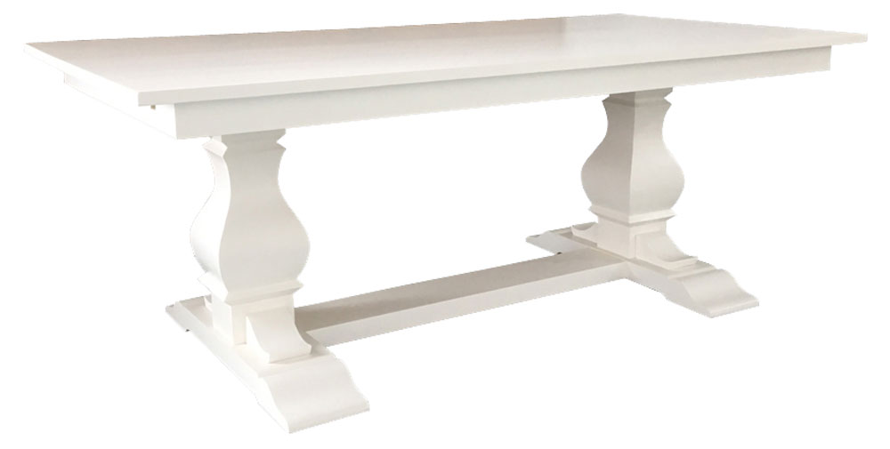 French Country Provincial Trestle Table, painted white Top, Painted white base