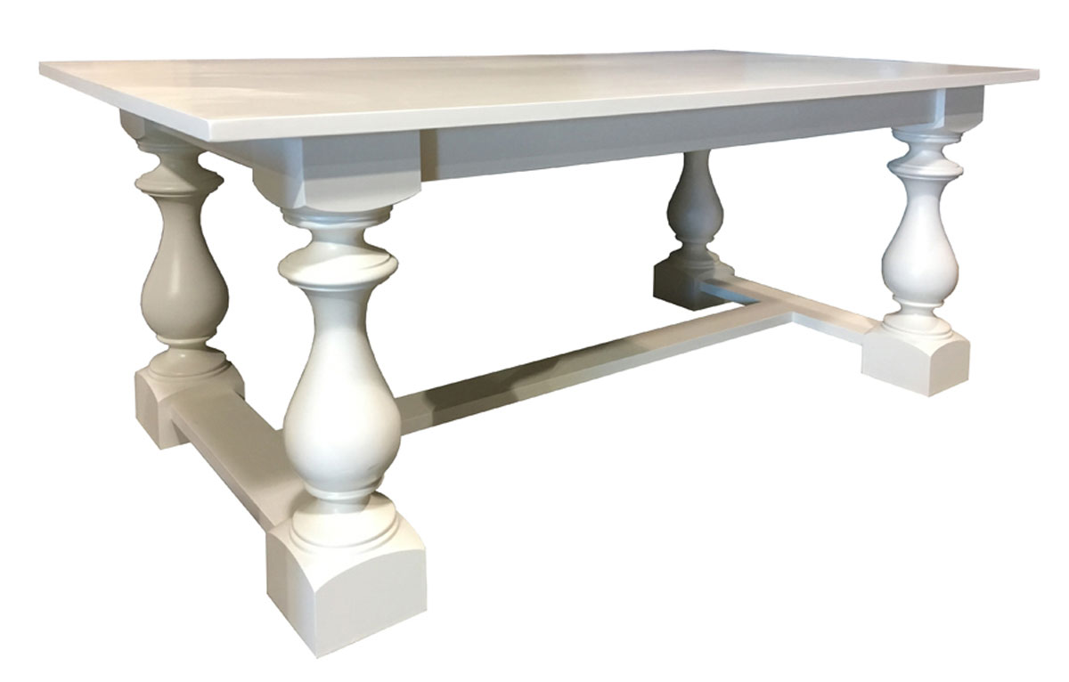 French Country Turned Leg Trestle Table, painted champlain white