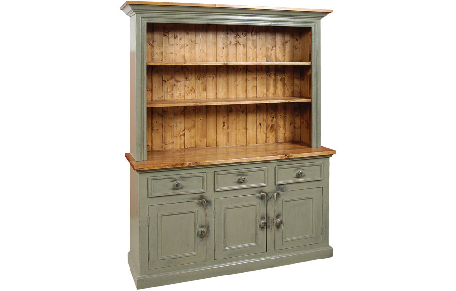 French Country 3 Door Open Shelf Stepback Cupboard 3 Door Open Cupboard Finished In Sage