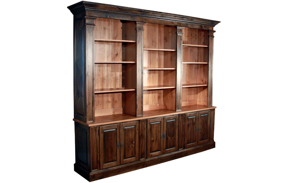 French Country Provincial Bookcase Wall Unit Provincial Bookcase Wall Unit With Walnut Stain And Natural Interior