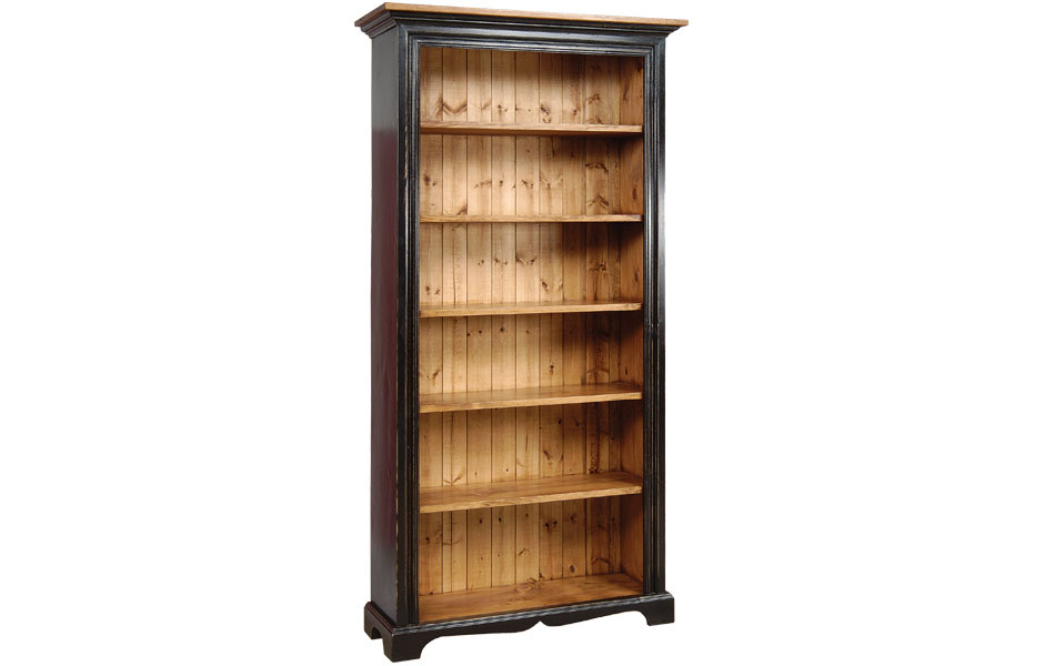 French Country Seven Foot Tall Bookcase Office Seven Foot Bookcase Finished In Black With Natural Stain Top And Interior