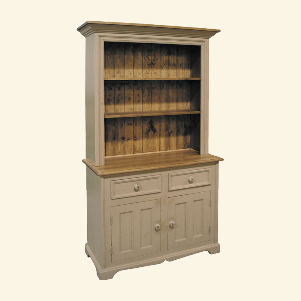 French Country Two Door Open Shelf Stepback Cupboard