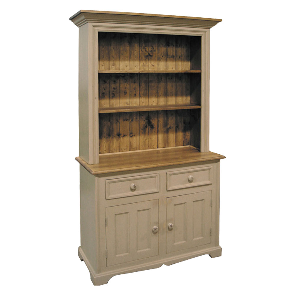 French Country Two Door Open Shelf Stepback Cupboard