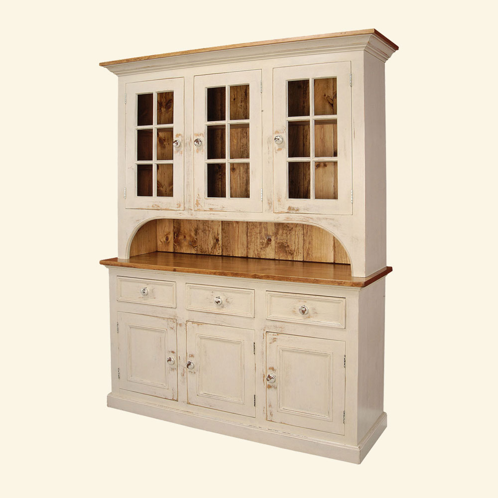 French Country Three Glass Door Stepback Cupboard