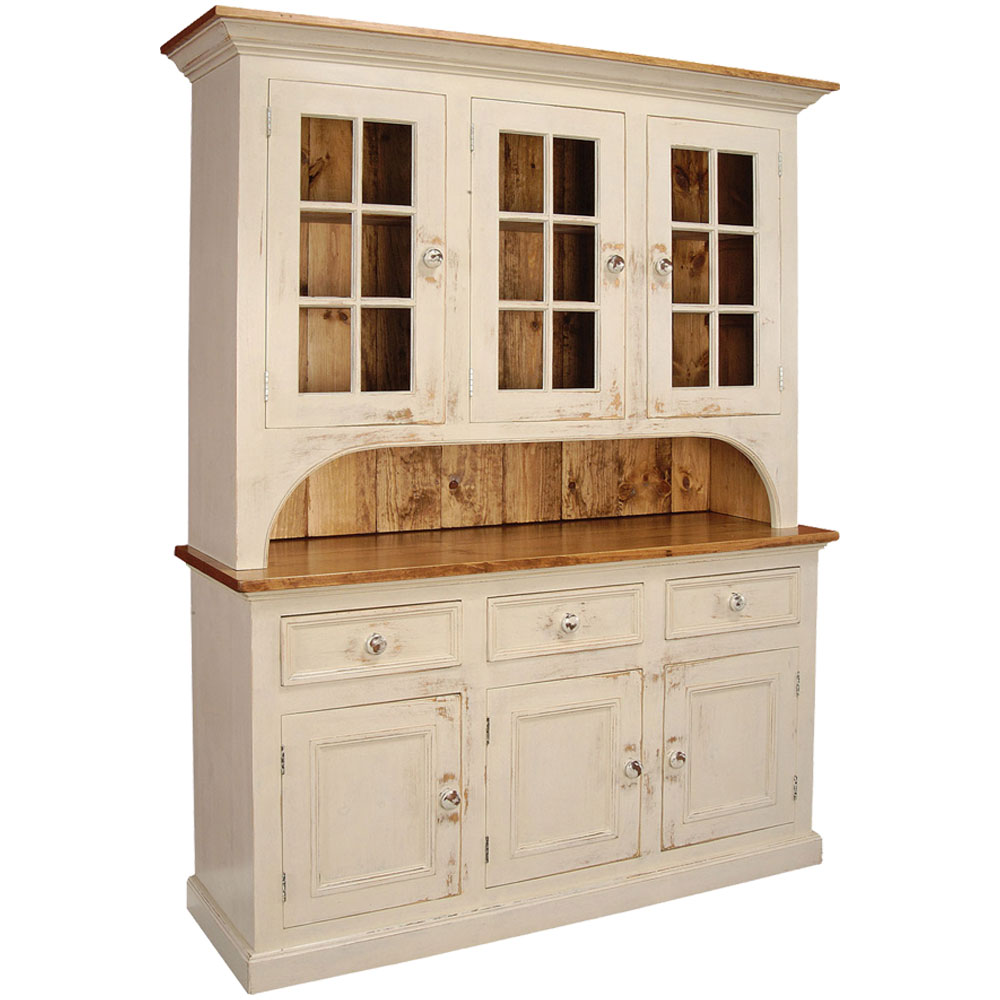 French Country Three Glass Door Stepback Cupboard