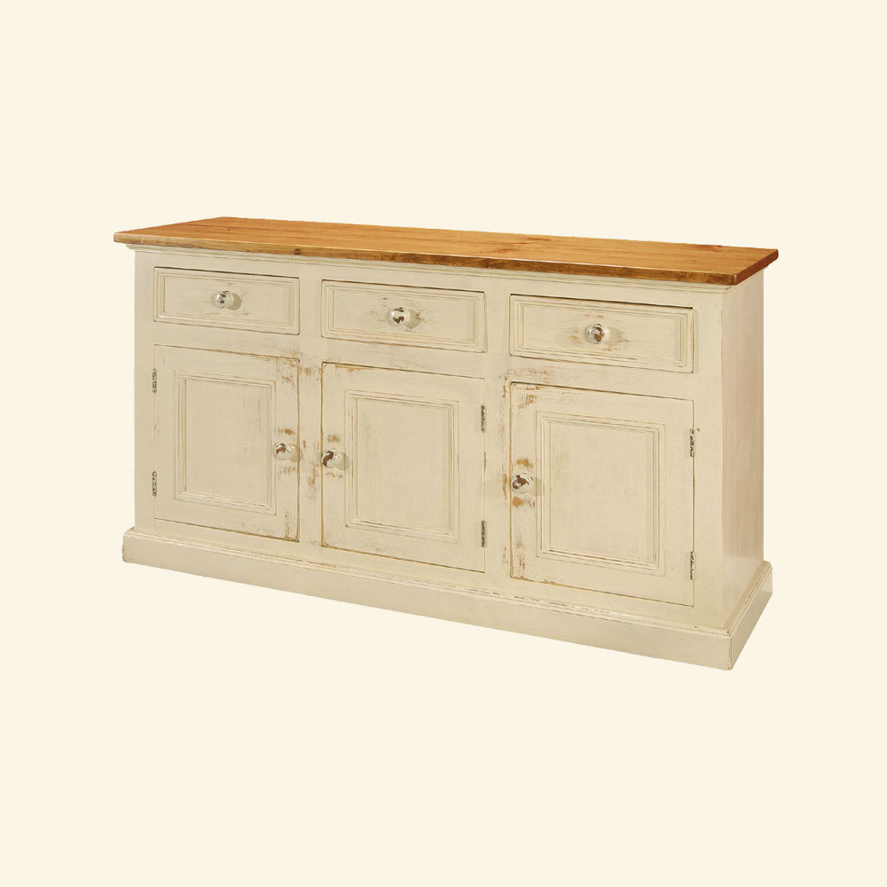 French Country Three Door Sideboard painted Buttermilk