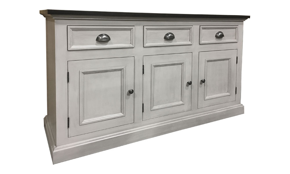 French Country Three Door Sideboard painted Silver Glaze