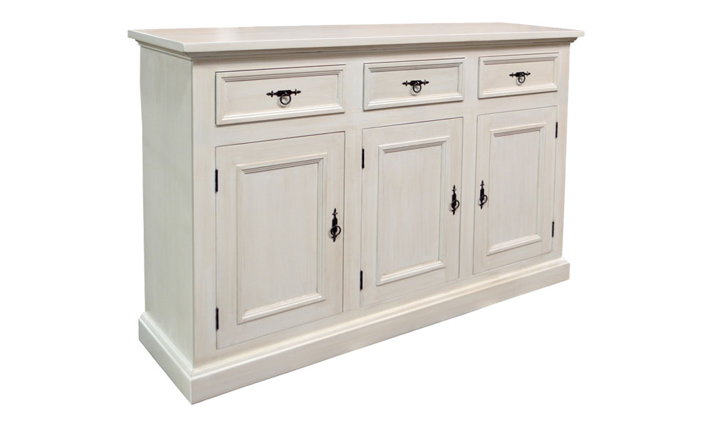 French Country Three Door Tall Sideboard painted Champlain White Glaze