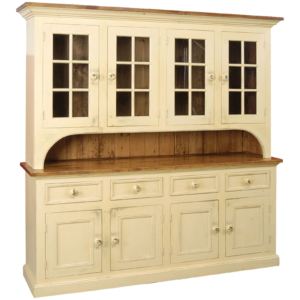 French Country Four Glass Door Stepback Cupboard