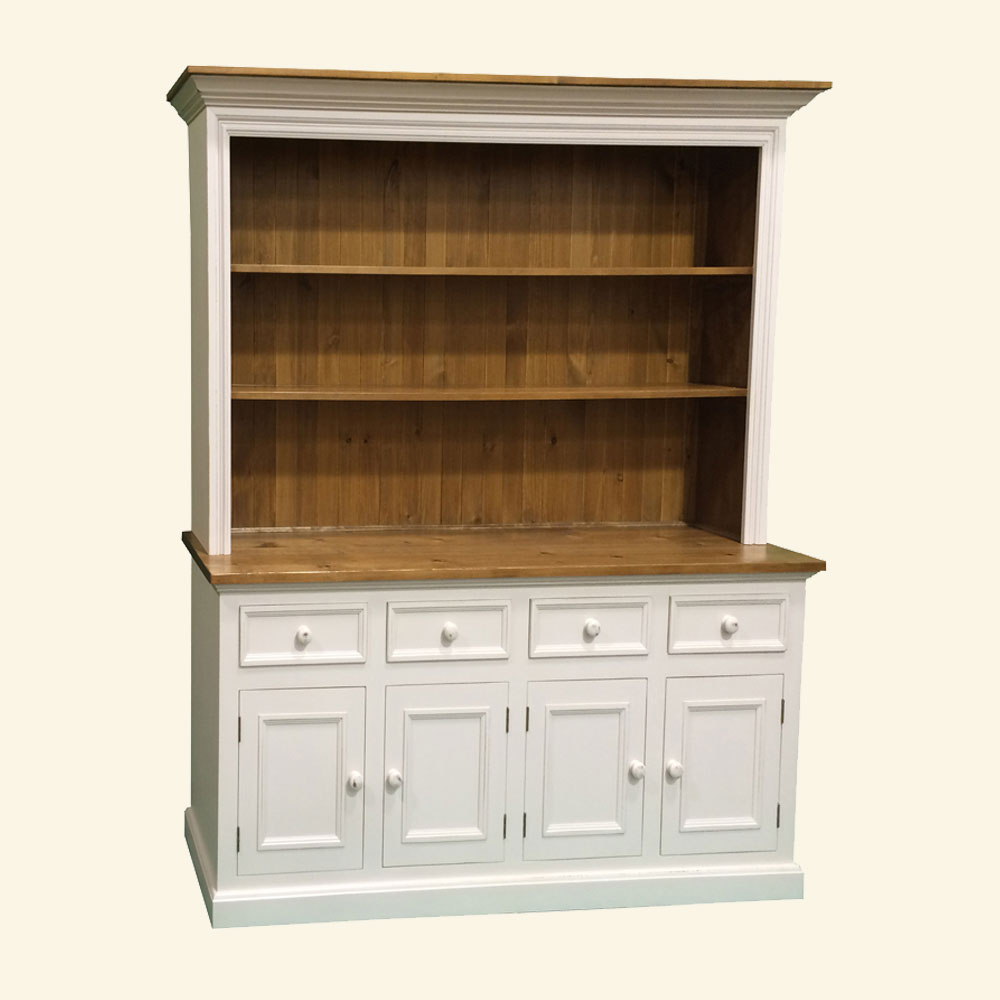 French Country Four Door Open Shelf Stepback Cupboard