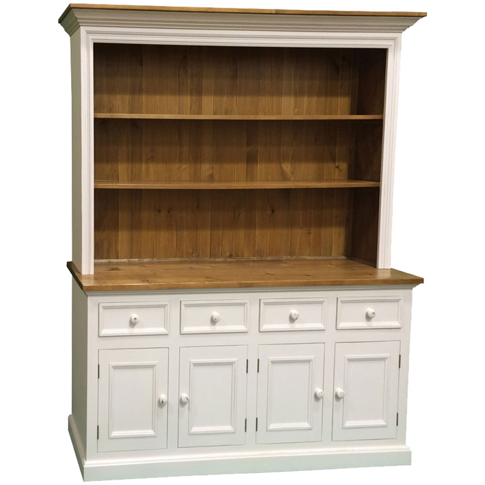 French Country Four Door Open Shelf Stepback Cupboard