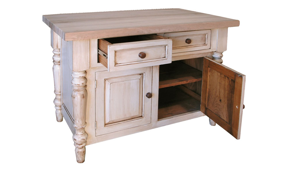 Butcher Block Kitchen Island, Front Open View