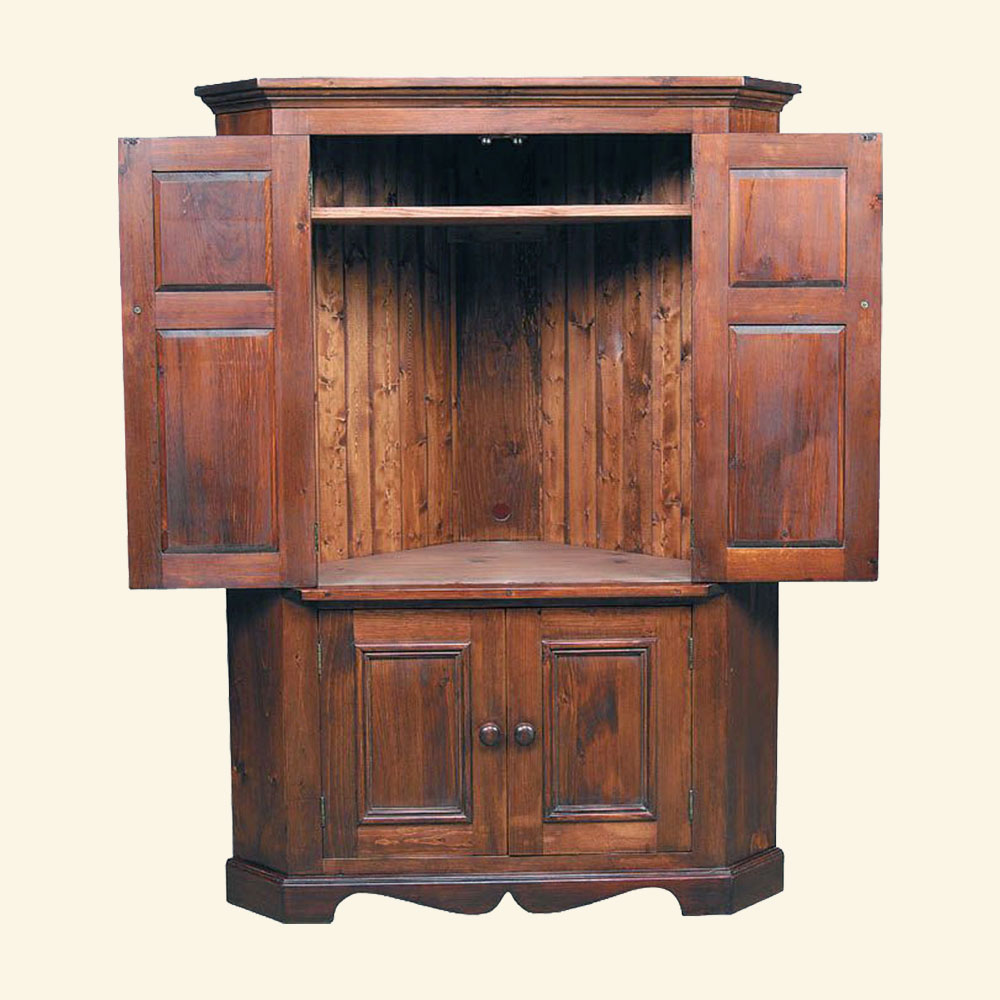 French Country Corner TV Armoire, Open Doors