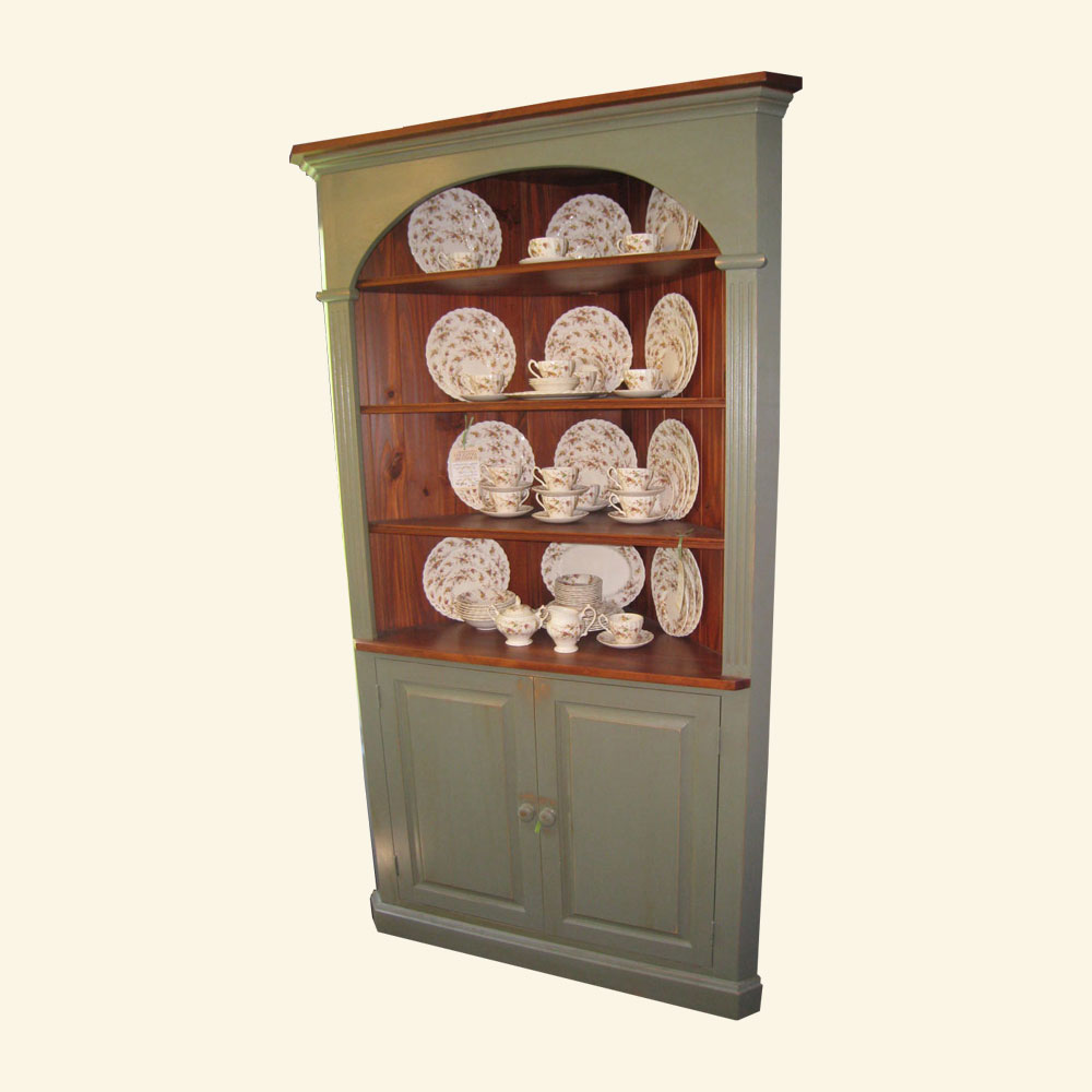 French Country Domed Corner Cupboard painted Acadia Pear