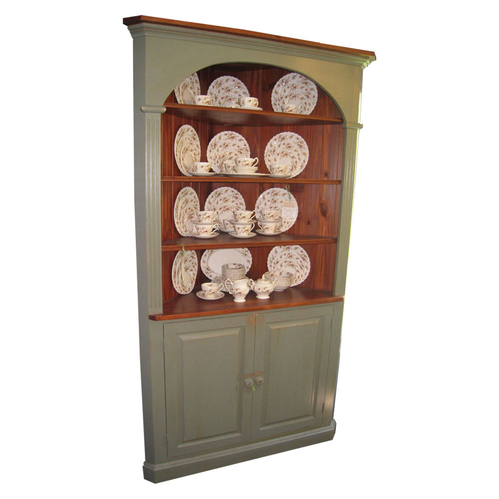 French Country Domed Corner Cupboard painted Acadia Pear