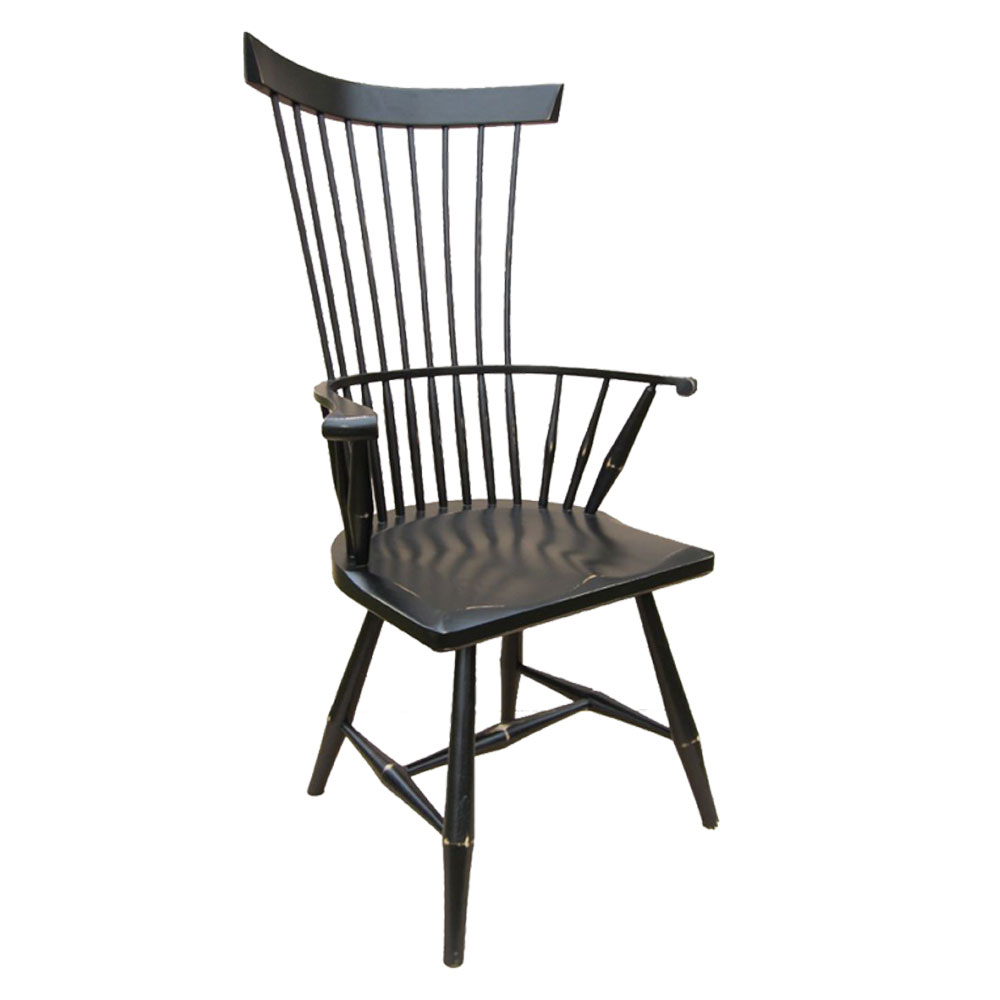 French Country Fan Back Arm Chair, Black paint