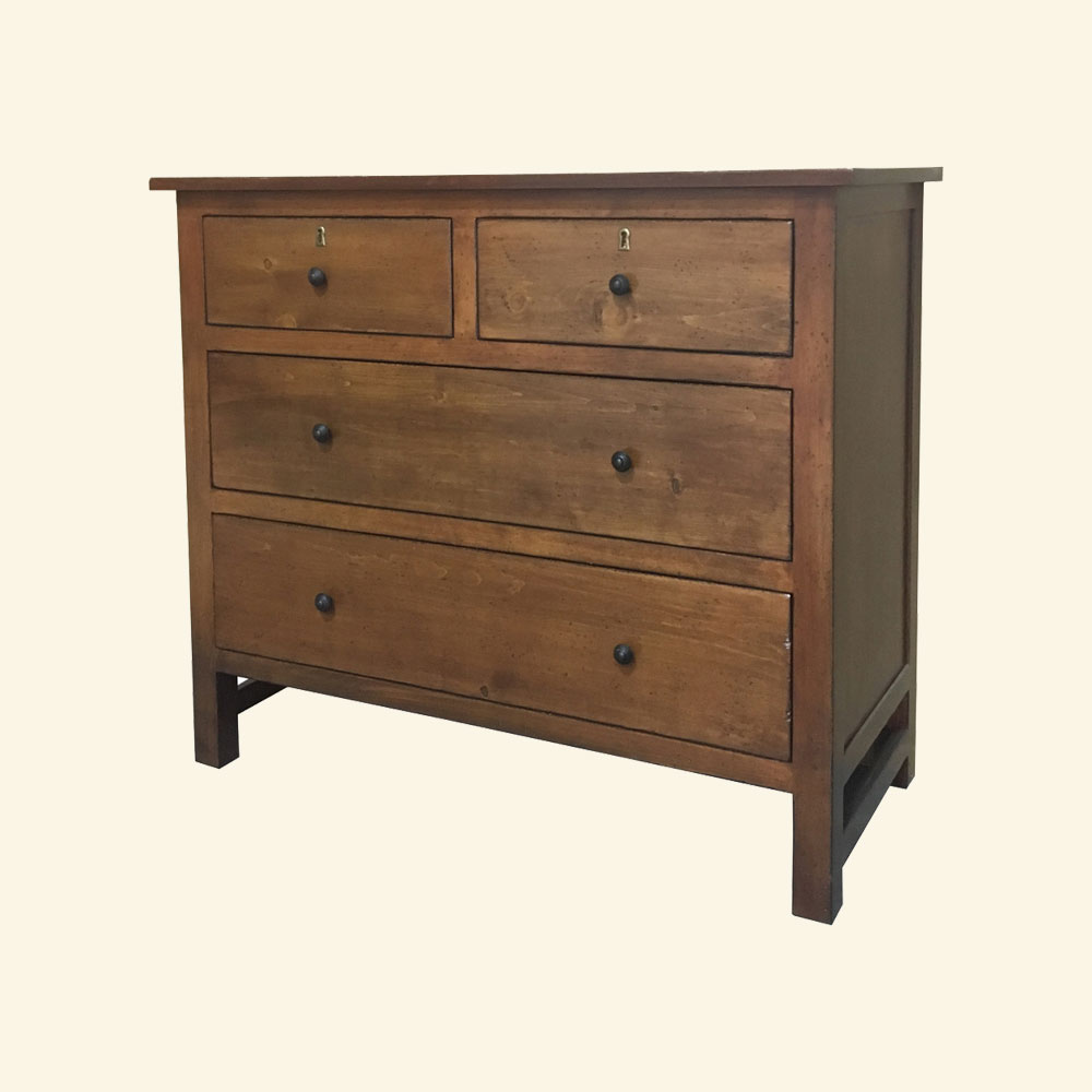 French Country Farmhouse Four Drawer Dresser, stained Sequoia