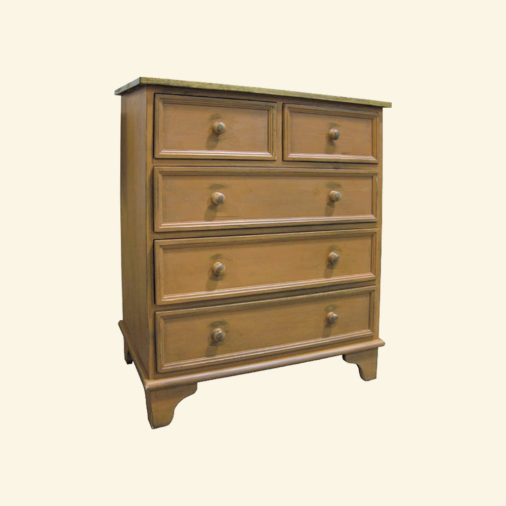 French Country Five Drawer Bureau, painted White