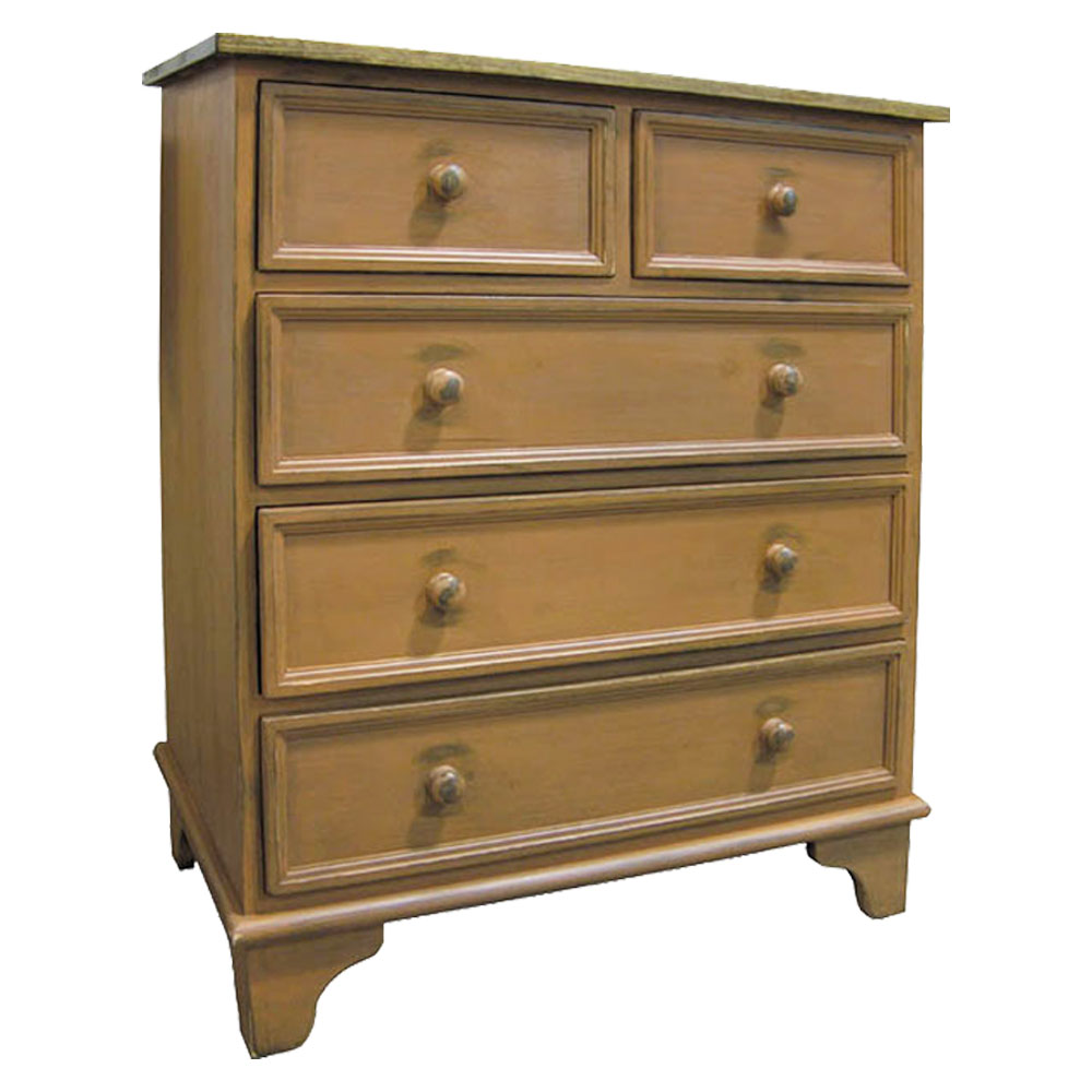 French Country Five Drawer Bureau, painted White