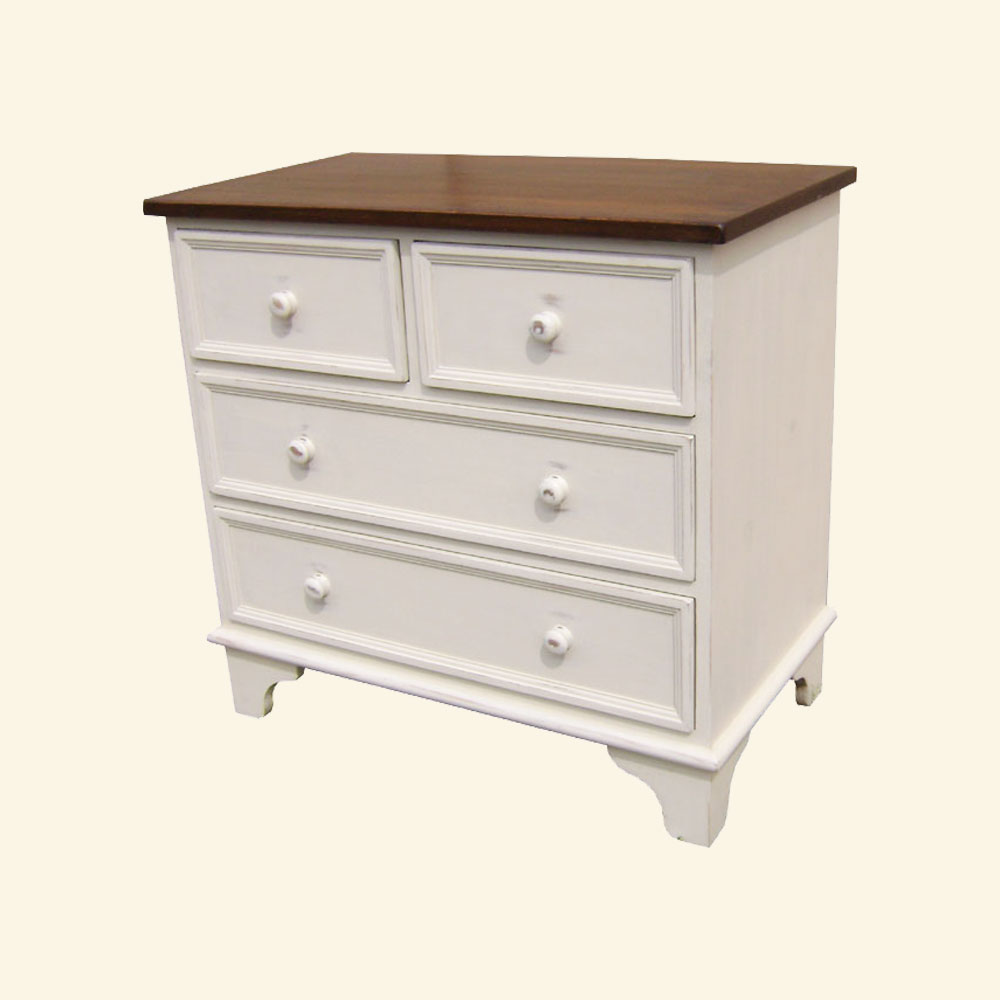 French Country Four Drawer Dresser, painted White