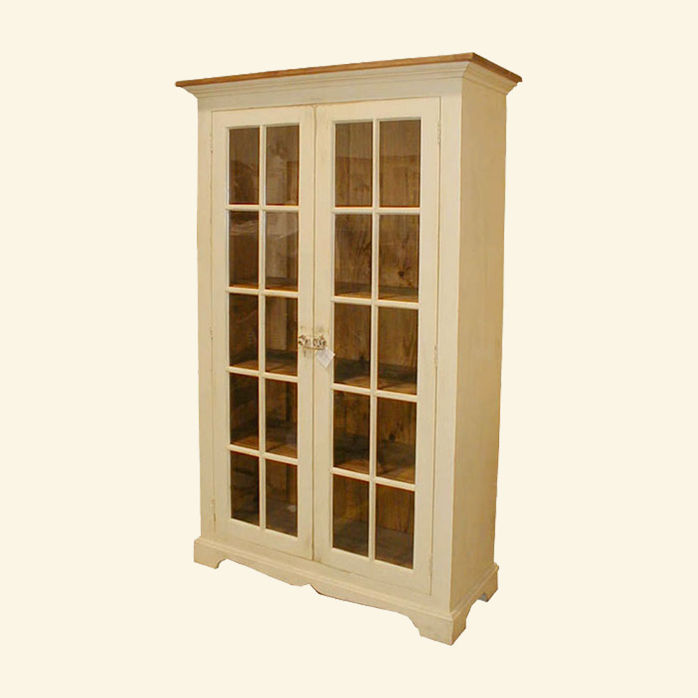 French Country Glass Door Bookcase, Buttermilk
