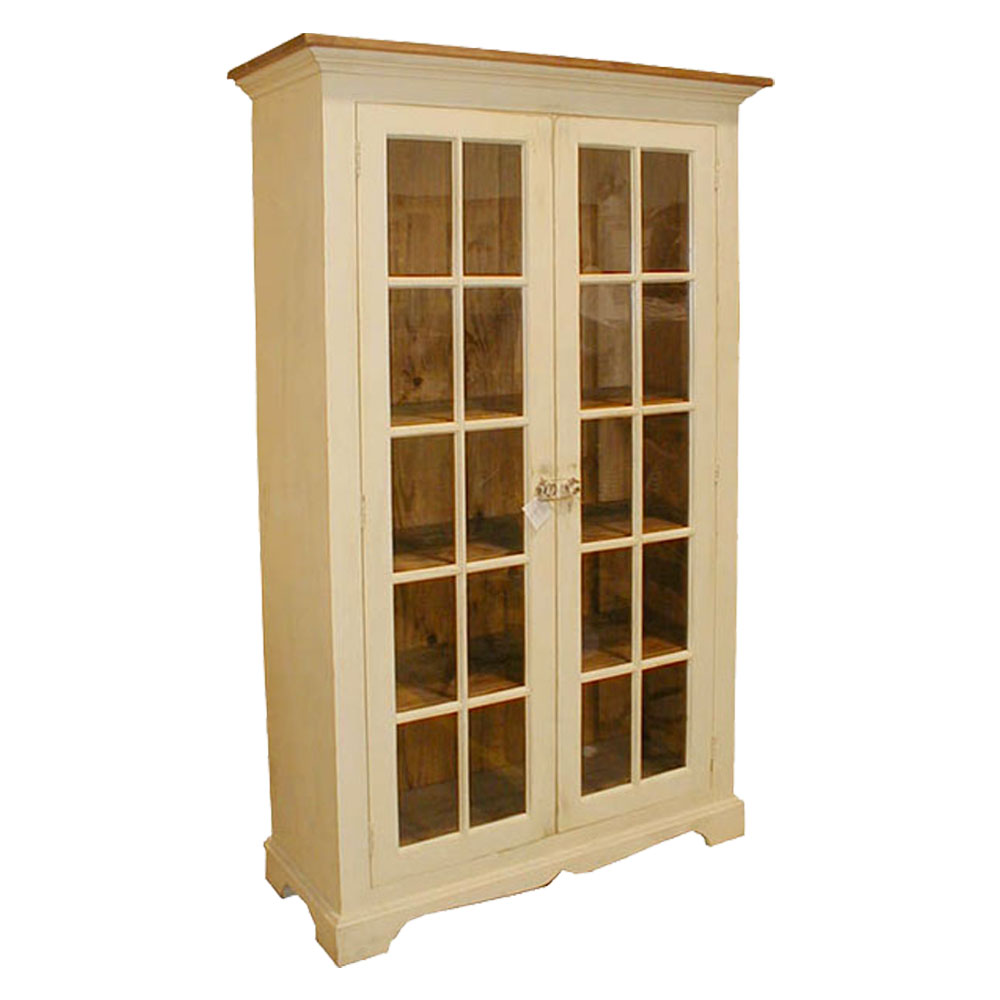 French Country Glass Door Bookcase, Buttermilk