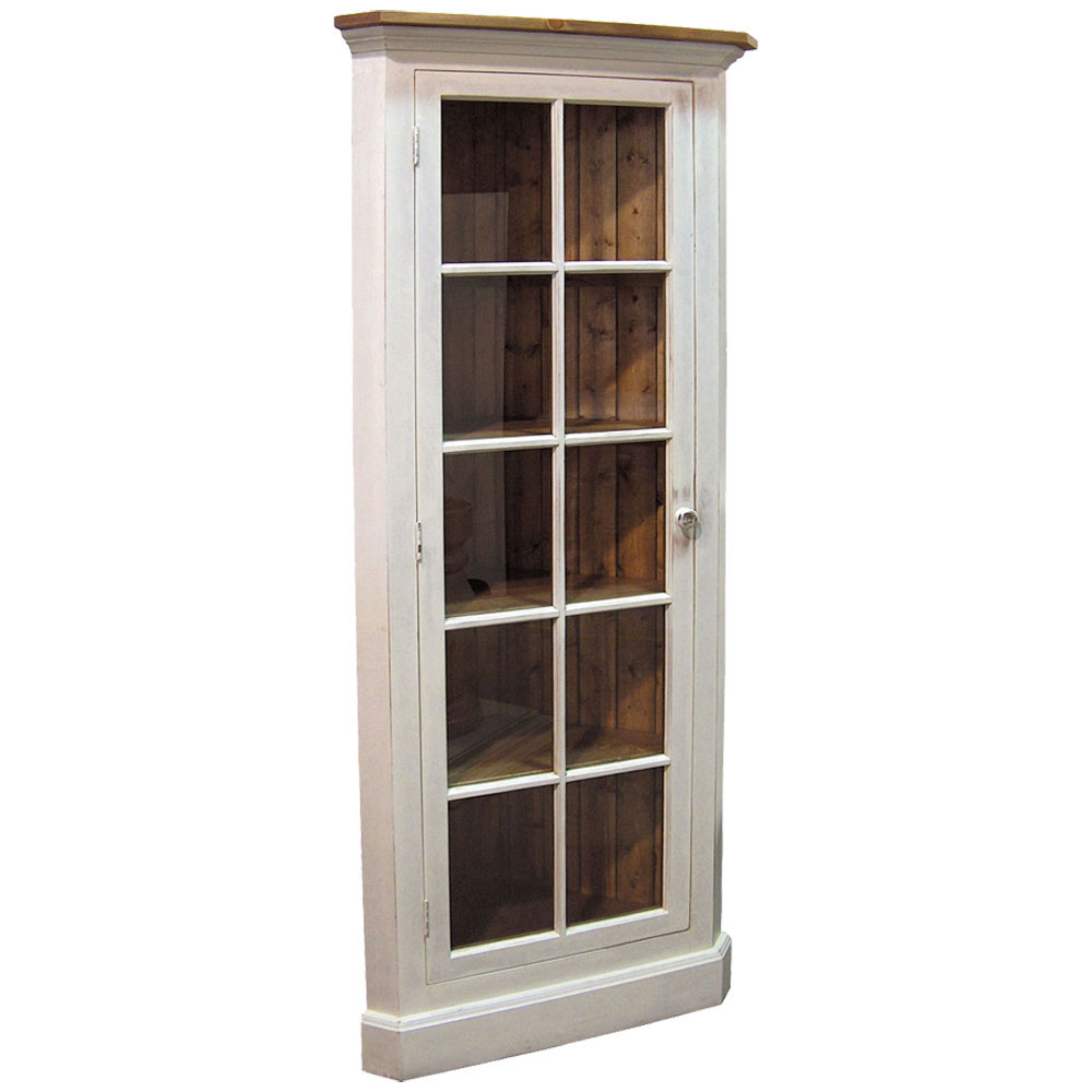 French Country Glass Door Corner Cupboard