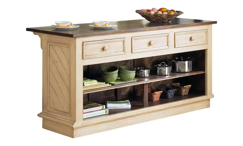 French Country Kitchen Island Horizontal Drawers, Back View