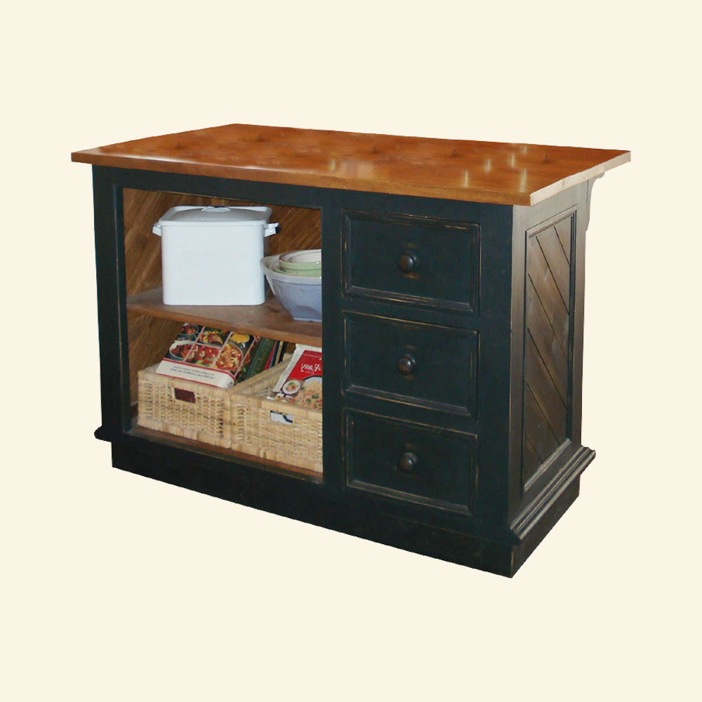 French Country Kitchen Island Vertical Drawers, Black