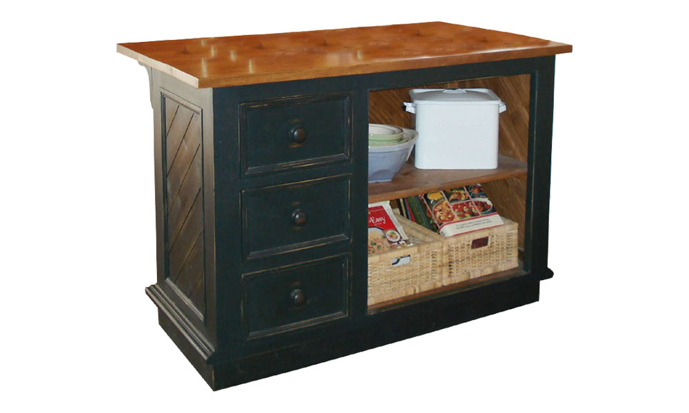 French Country Kitchen Island Vertical Drawers, Black