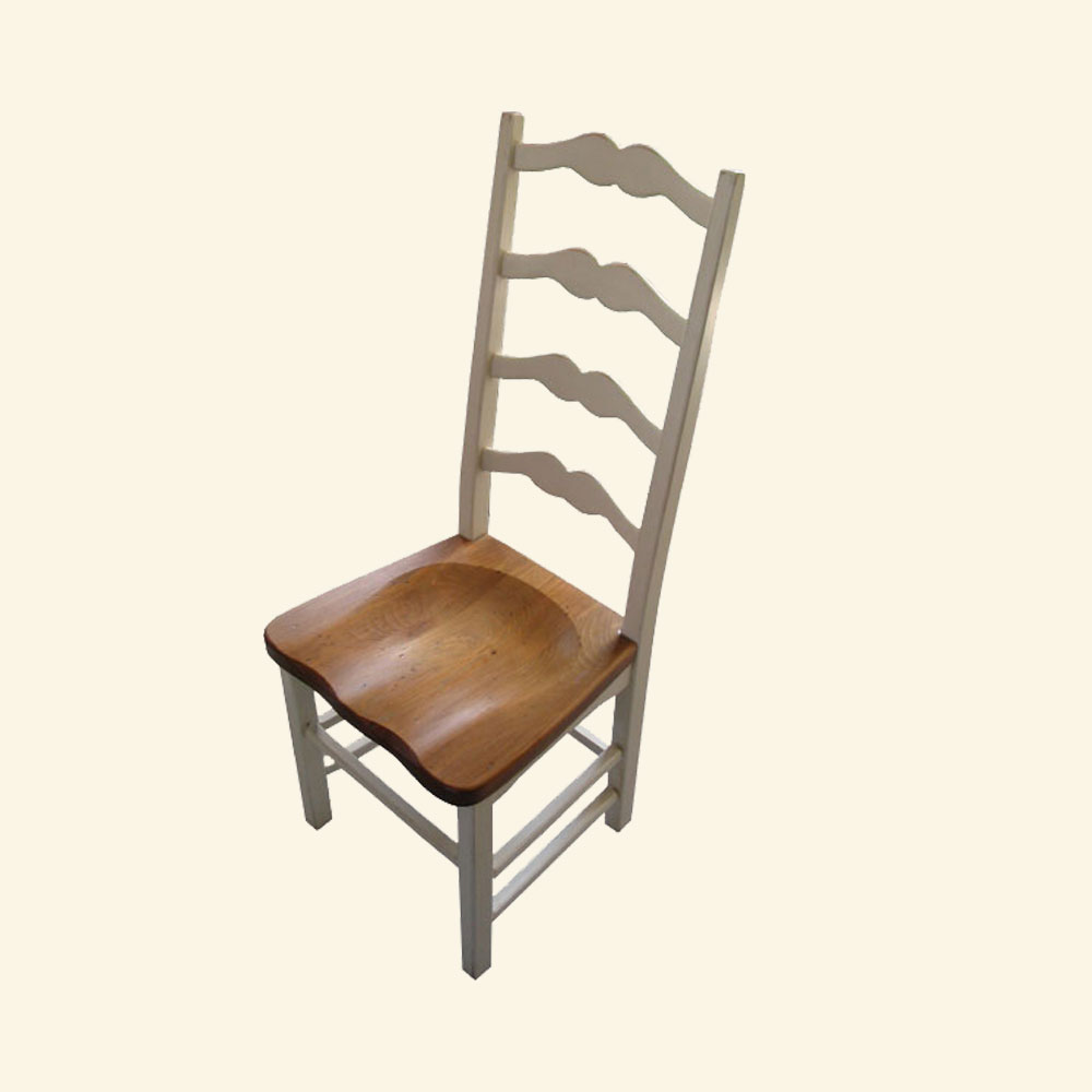 French Country Ladderback Side Chair, Chmaplain White paint with Wood seat