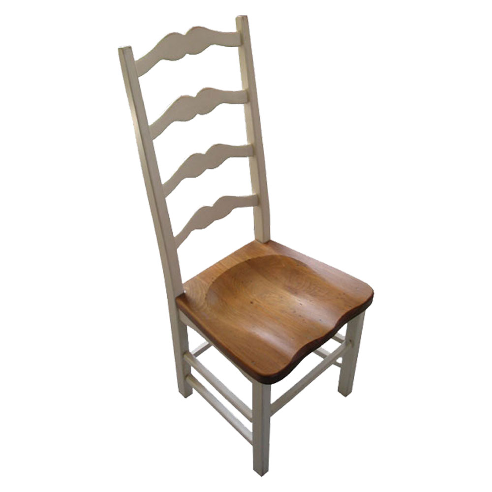 French Country Ladderback Side Chair, Chmaplain White paint with Wood seat