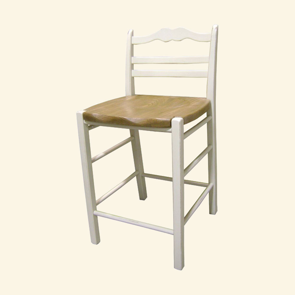 French Country Ladderback Barstool, White