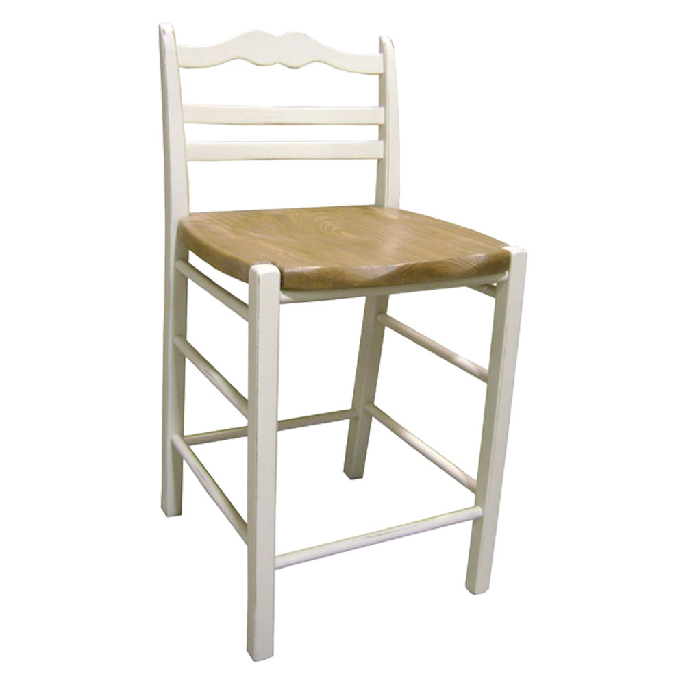 French Country Ladderback Barstool, White