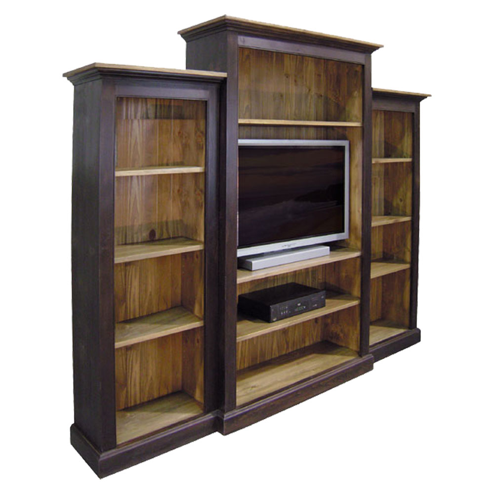 French Country Nesting Bookcase Wall Unit, stained