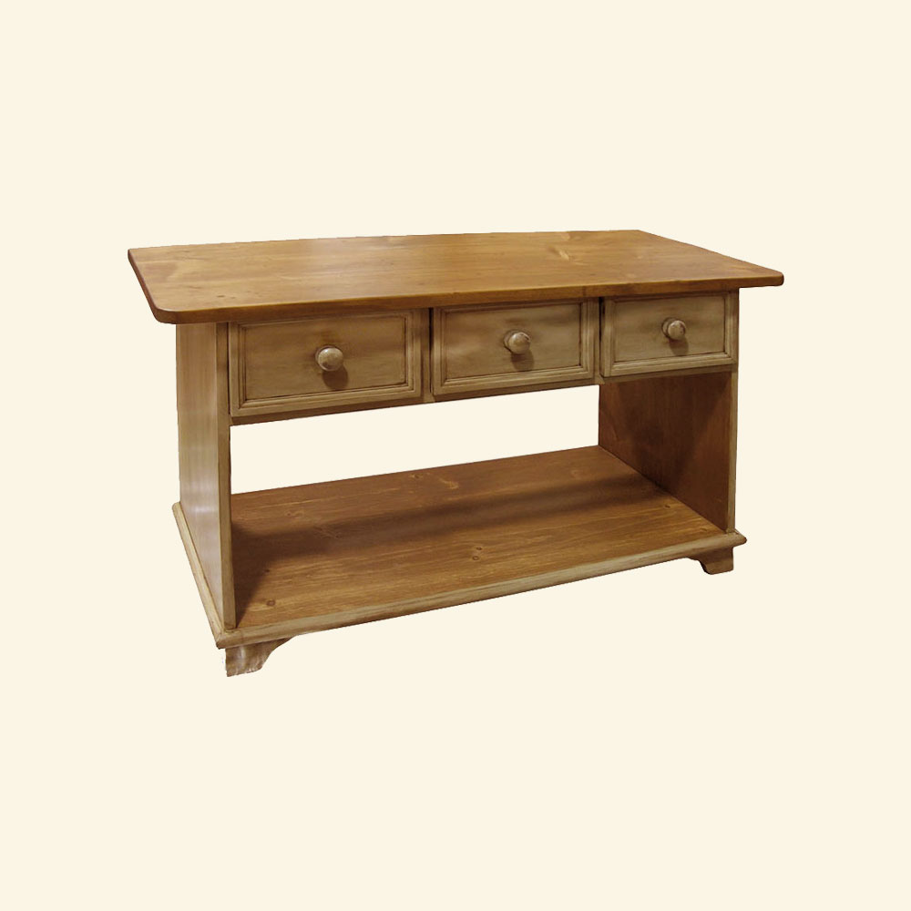 French Country Open Shelf Sofa Table