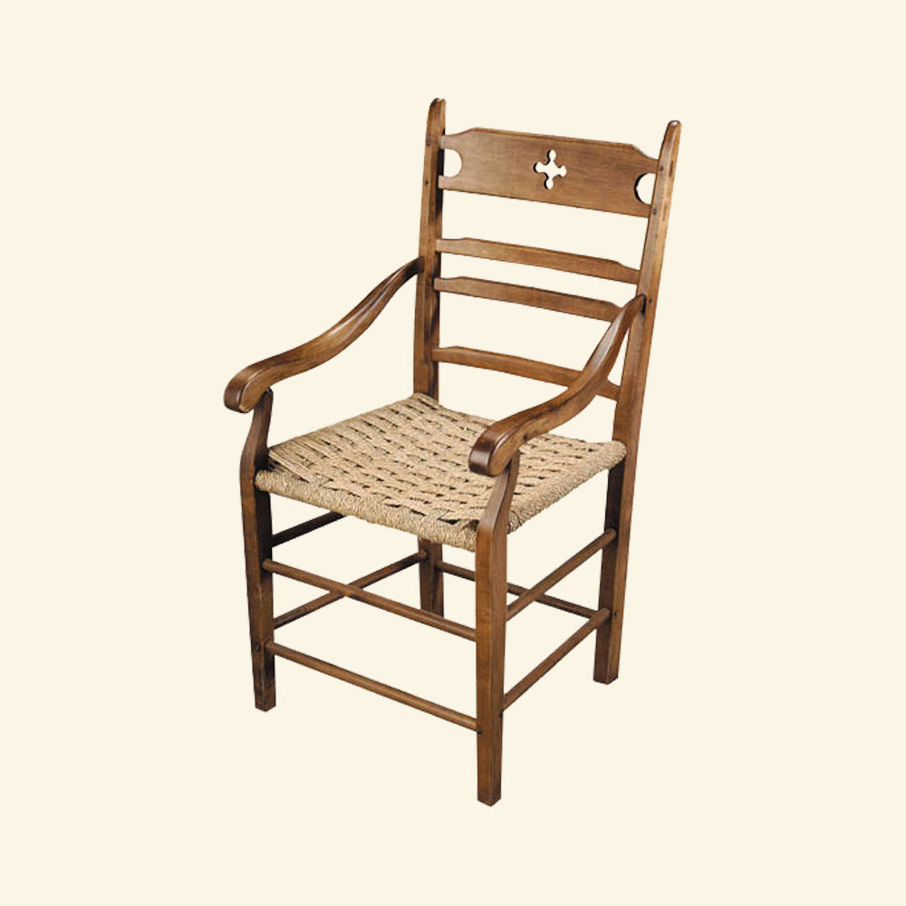 French Country Paysanne Arm Chair, Natural stain with snowshoe seat