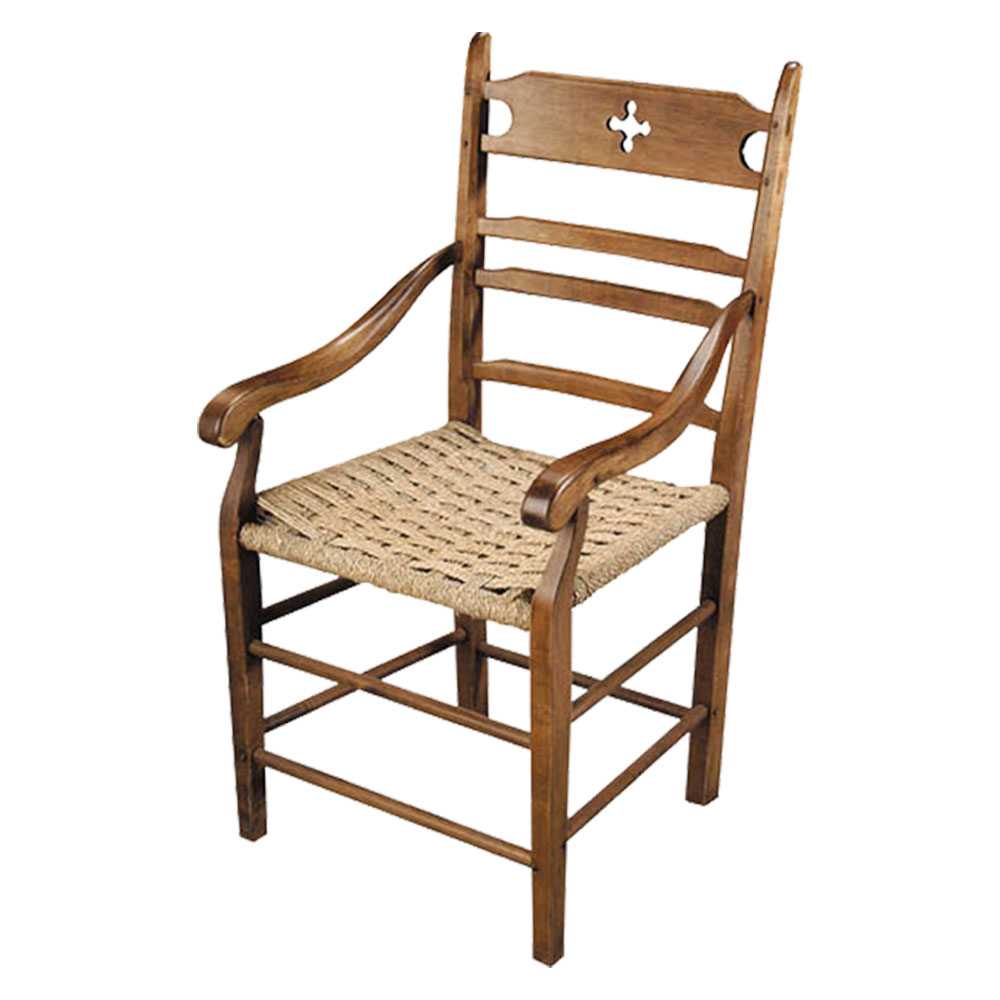 French Country Paysanne Arm Chair, Natural stain with snowshoe seat