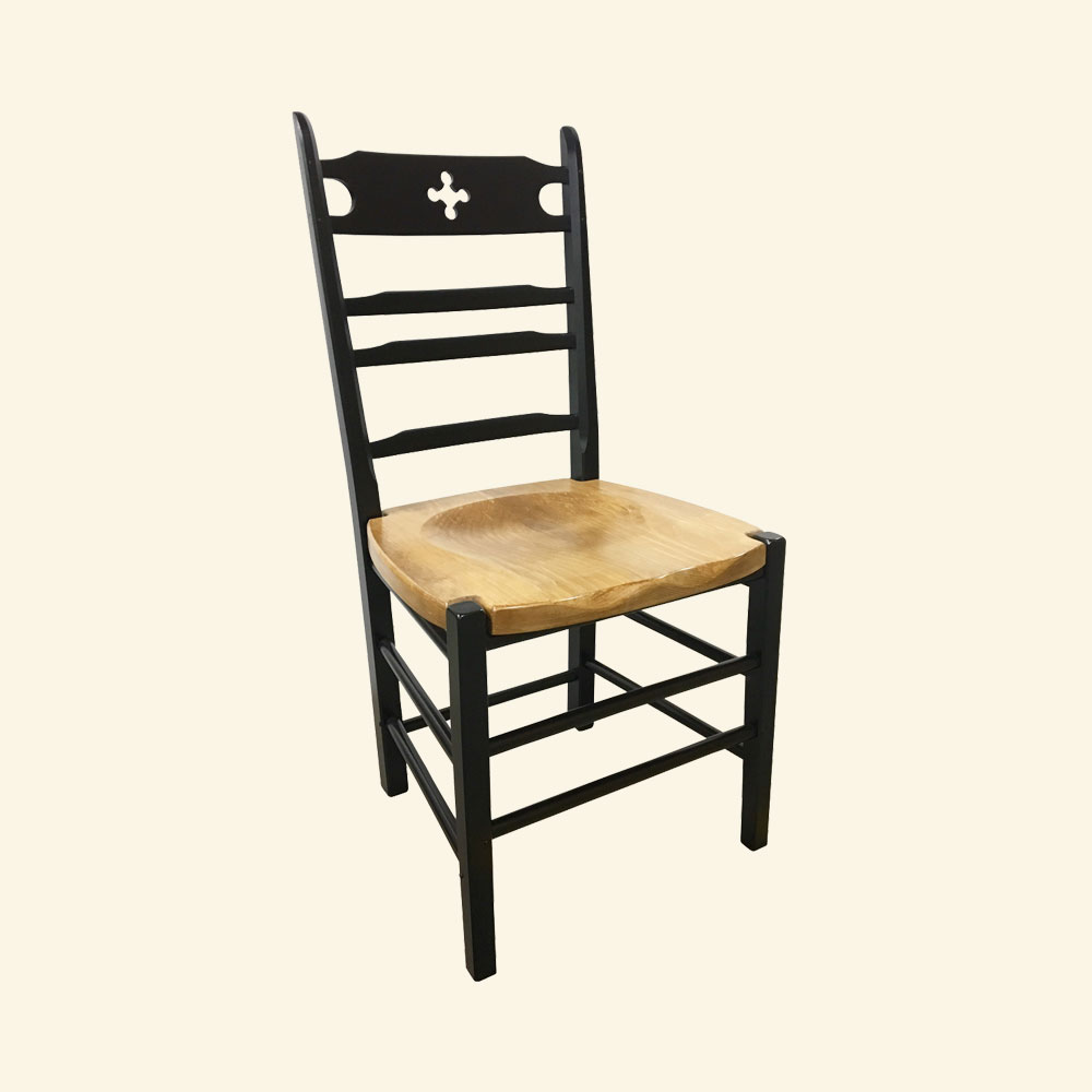 French Country Paysanne Side Chair, Black paint with wood seat