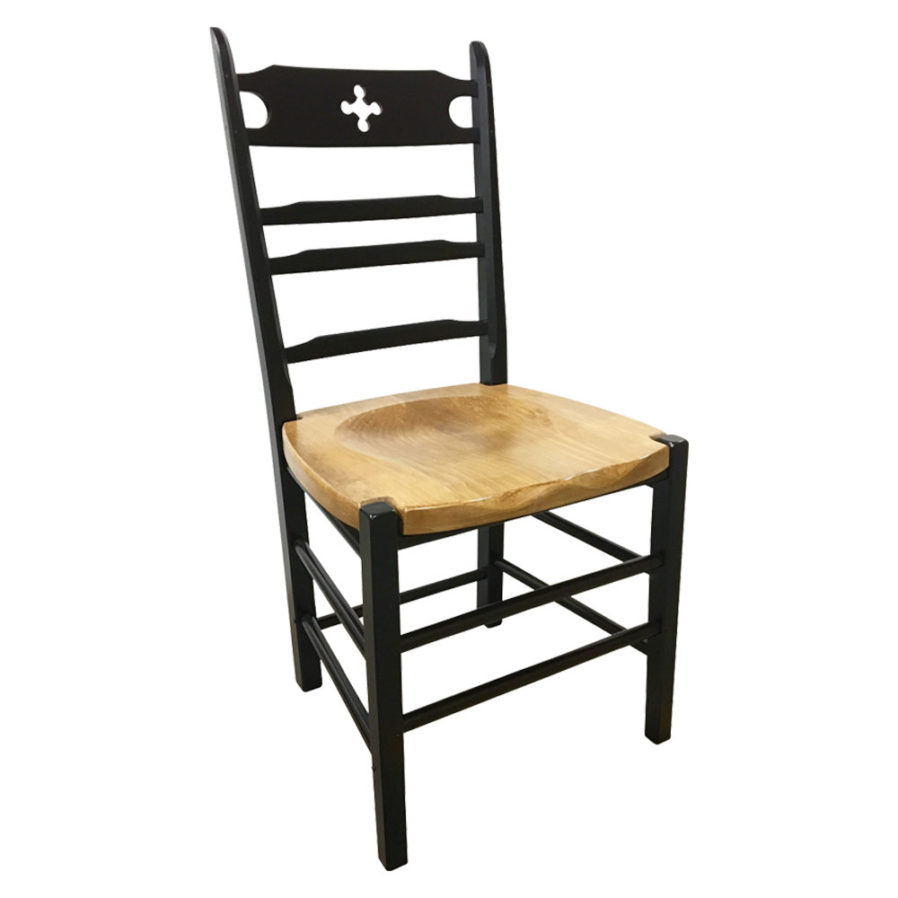 French Country Paysanne Side Chair, Black paint with wood seat