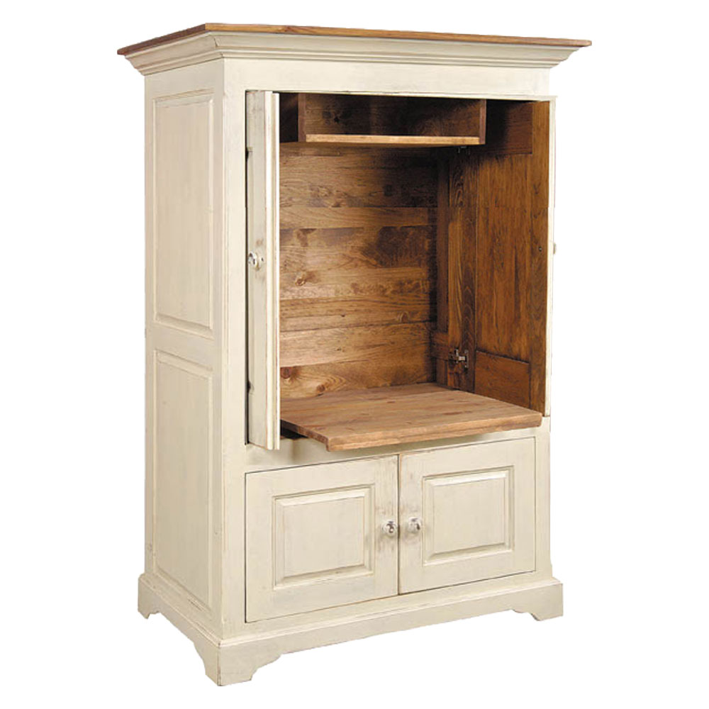 French Country Pocket Door TV Armoire, White