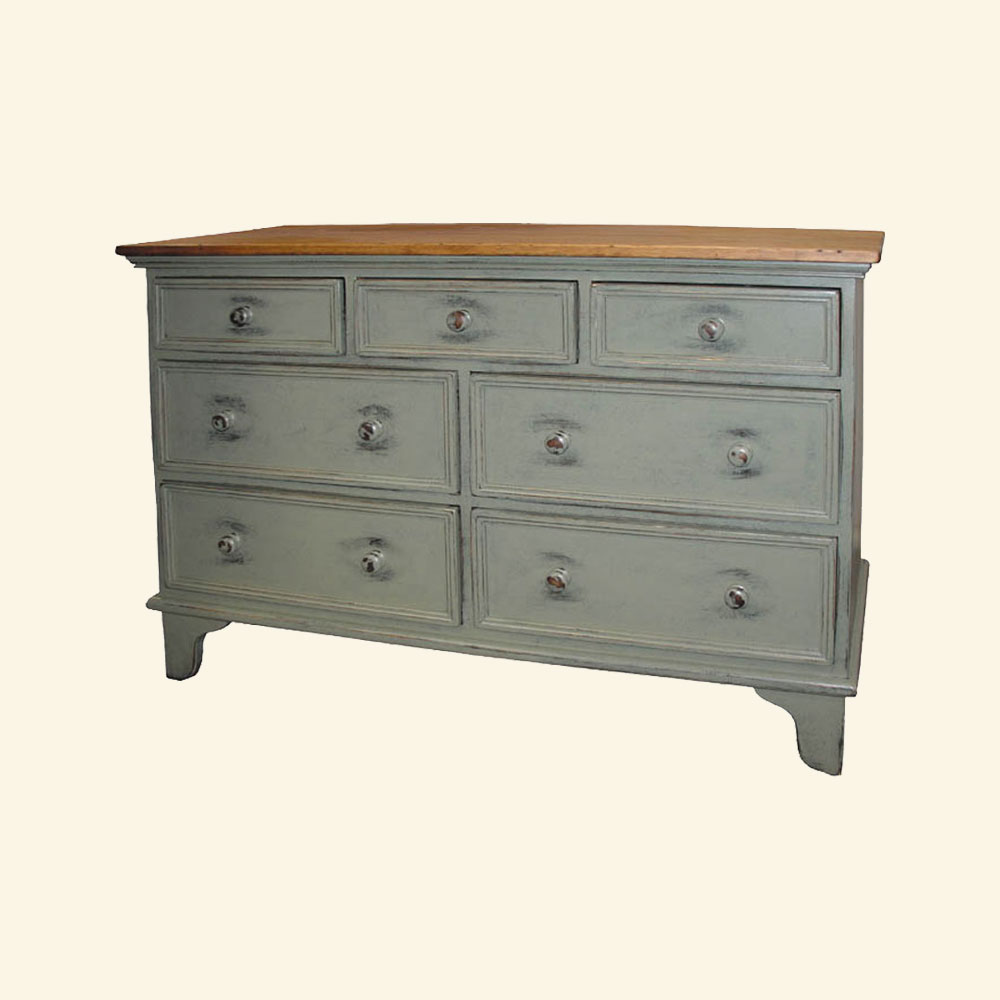 French Country Seven Drawer Dresser, painted Sage