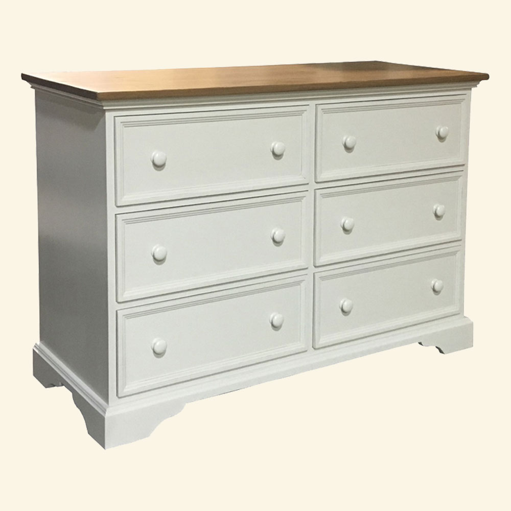 French Country Six Drawer Dresser, White
