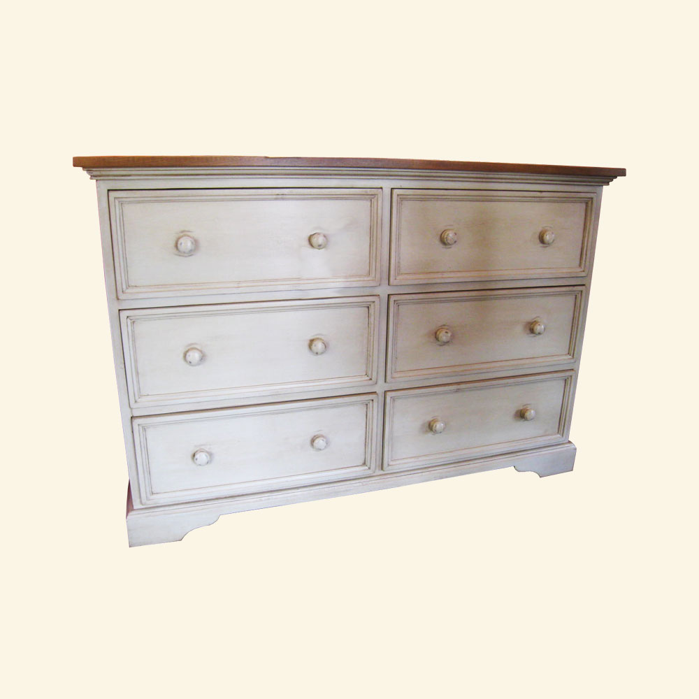 French Country Six Drawer Dresser, painted White