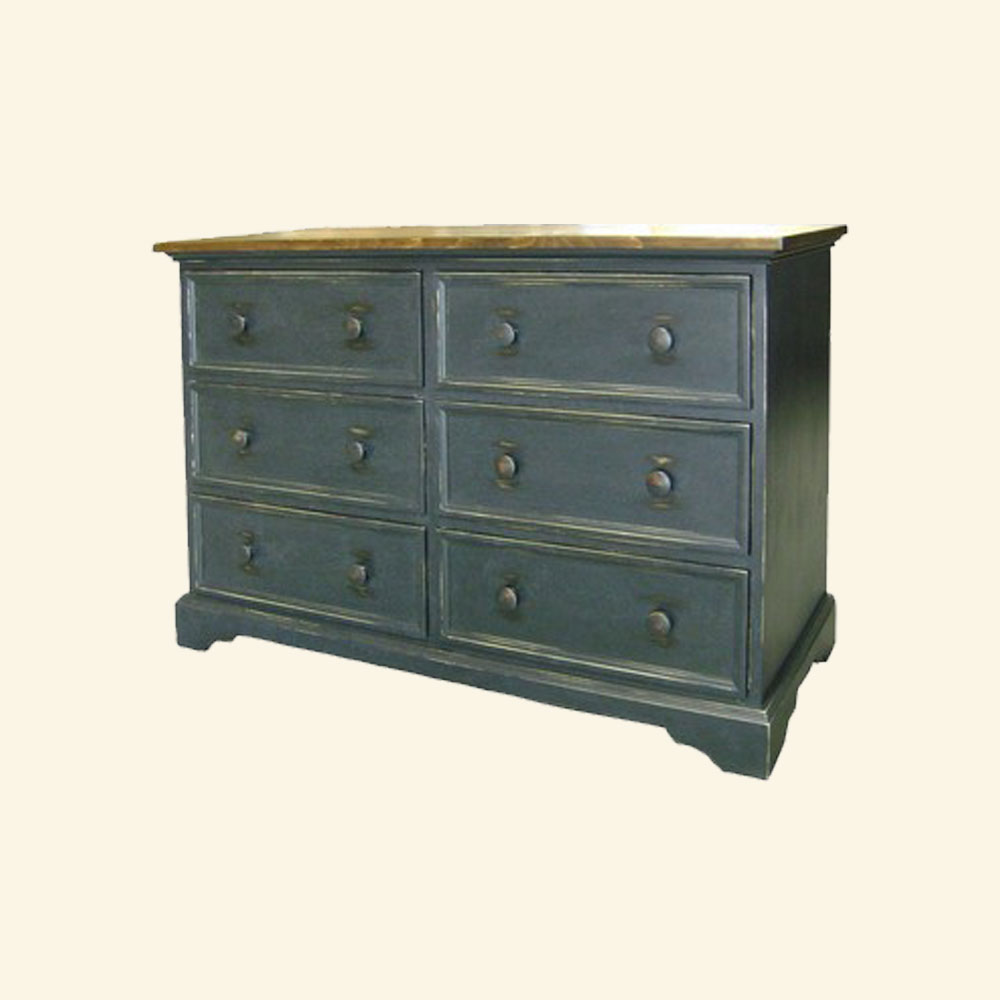 French Country Six Drawer Dresser, painted Marine
