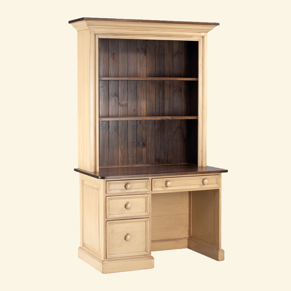 French Country Student Desk with Open Hutch