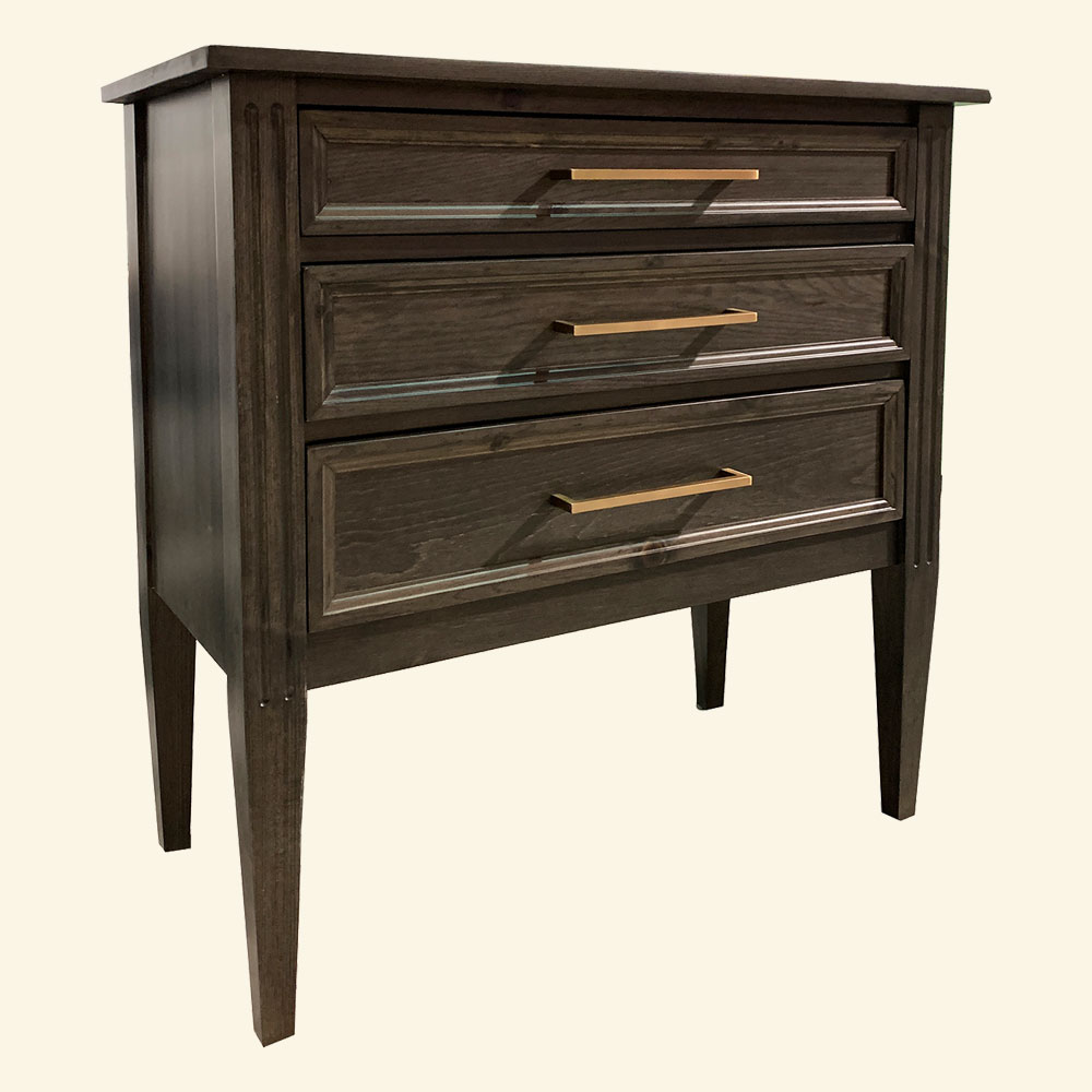 French Country Three Drawer Nightstand, stained